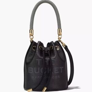 Marc Jacobs Black Pebbled Leather Drawstring “Mini Bucket Bag”w:Duster,Tags/card